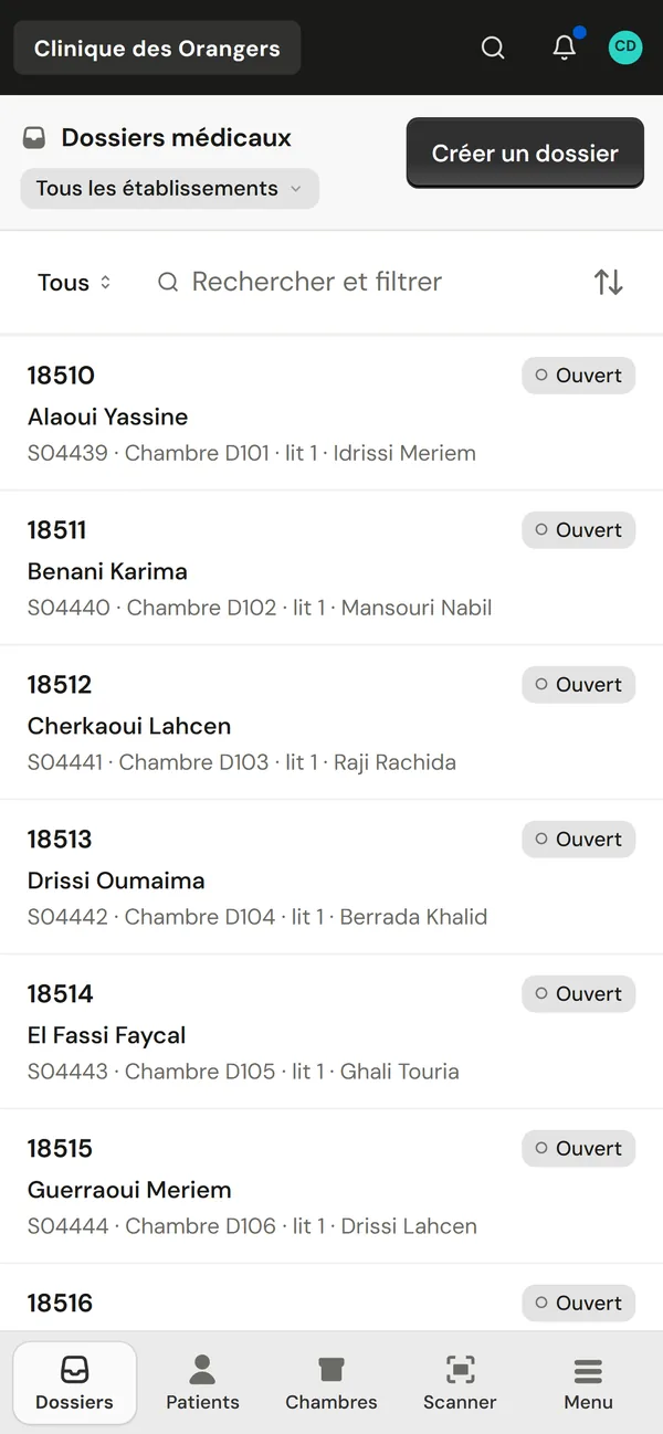 La même liste sur un téléphone