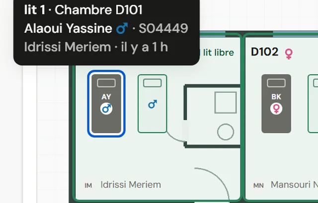 L'info-bulle d'un lit occupé