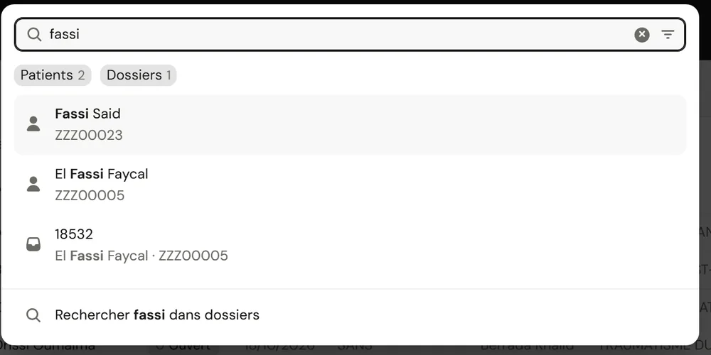 Une recherche par un morceau de nom